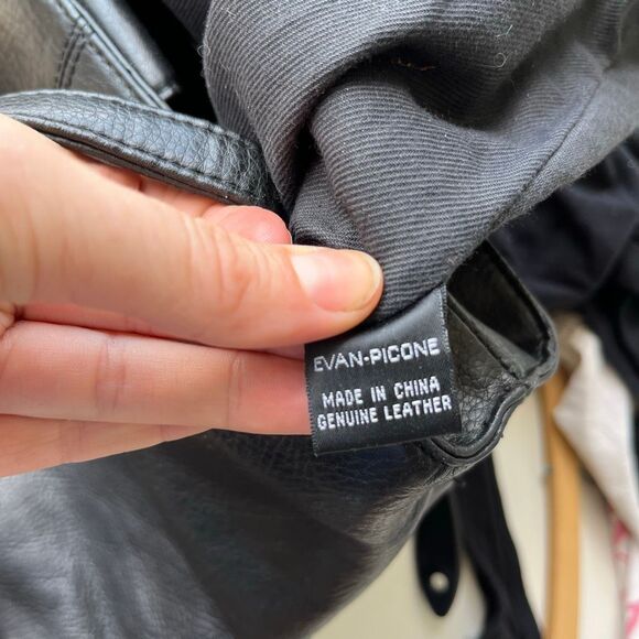 VTG Evan-Picone Black Leather Tote Bag Full Grain Brass Hang Tag Multi Pocket Pu - Picture 7 of 13